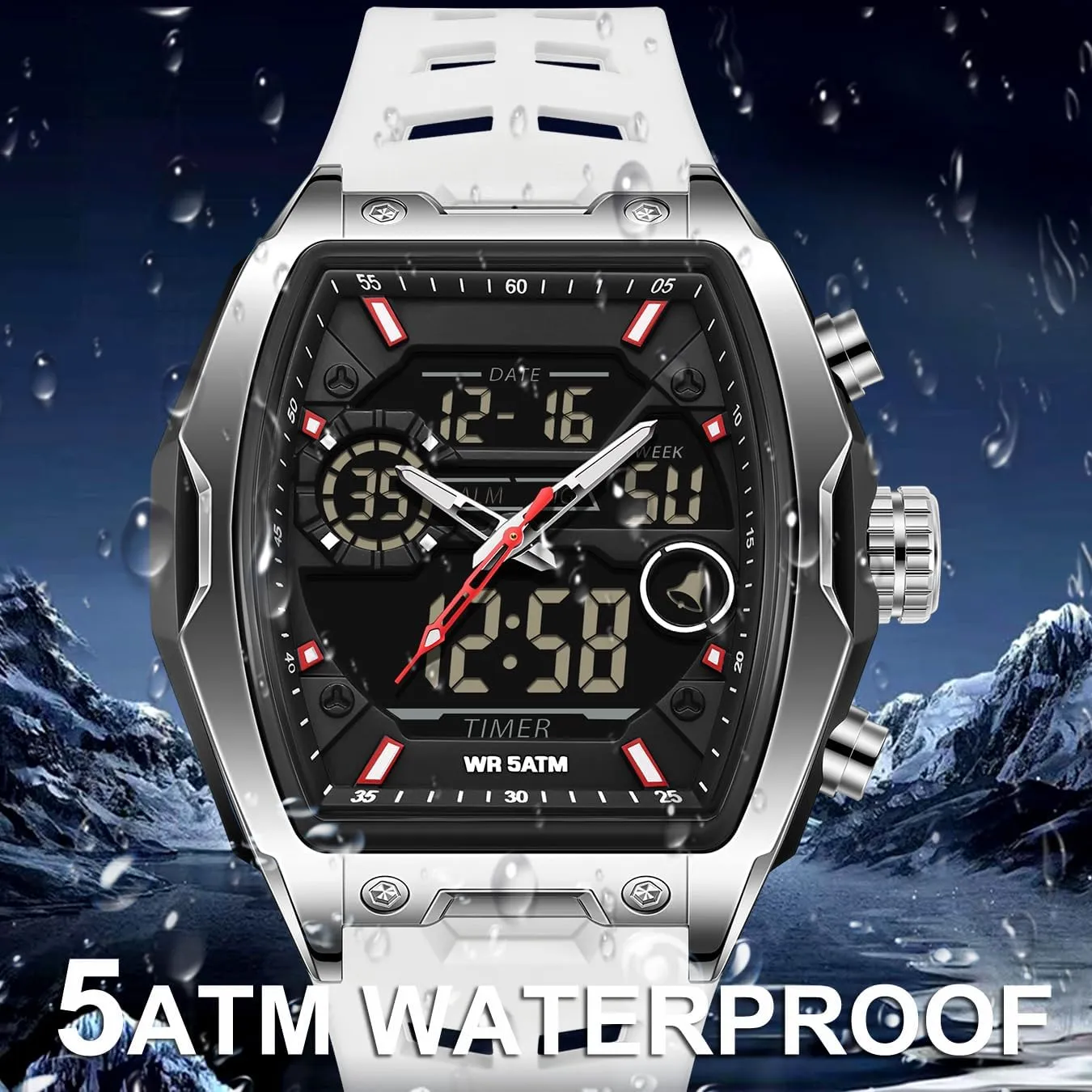Watch Unique Fashion Tactical Watches with LED Stopwatch Countdown Alarm Curved Screen Relojes para Hombres findtime Men's Watch Sport Waterproof Watches conservative diameter innkeeper caterpillar Military Square Digital Analog Wrist 