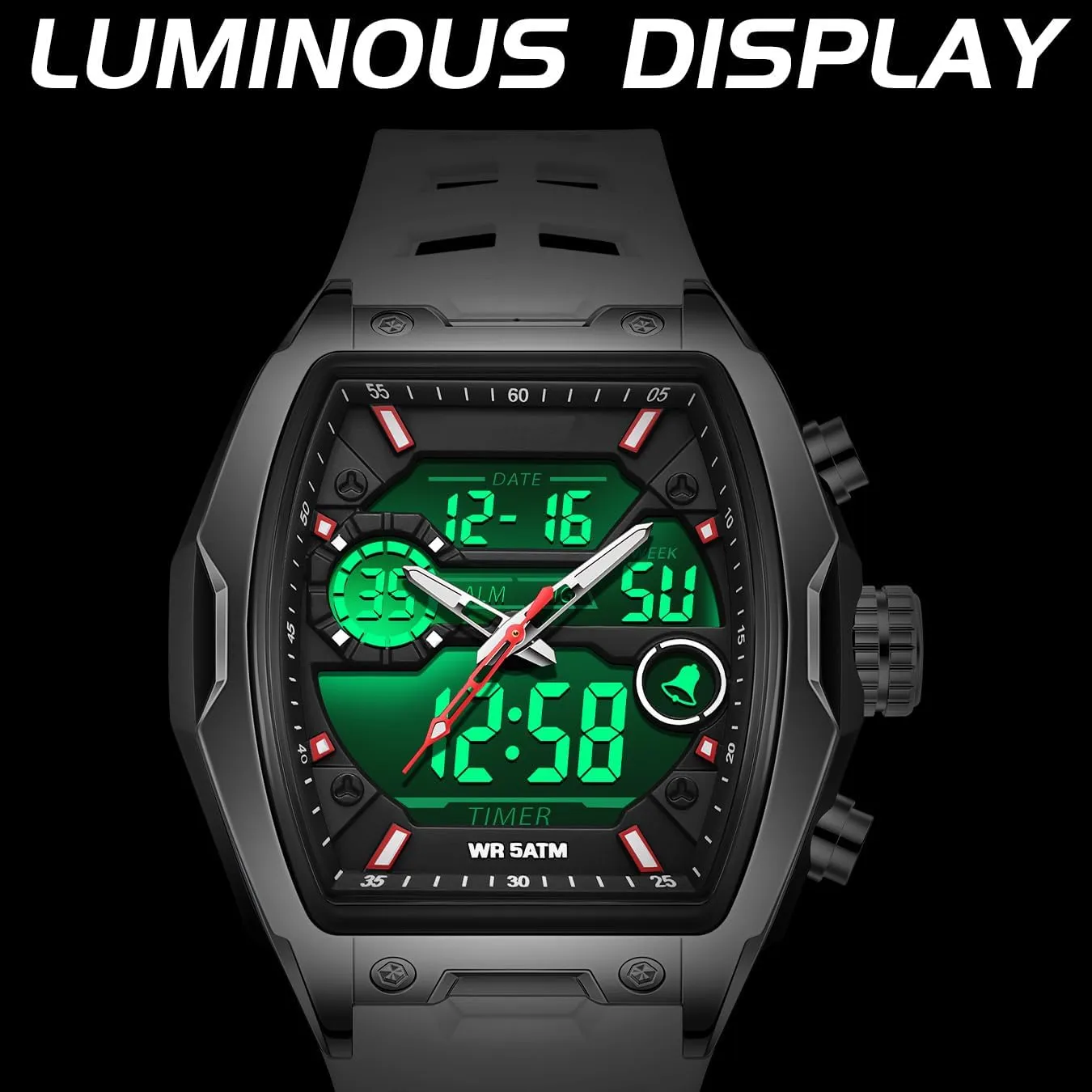 Watch Unique Fashion Tactical Watches with LED Stopwatch Countdown Alarm Curved Screen Relojes para Hombres findtime Men's Watch Sport Waterproof Watches conservative diameter innkeeper caterpillar Military Square Digital Analog Wrist 