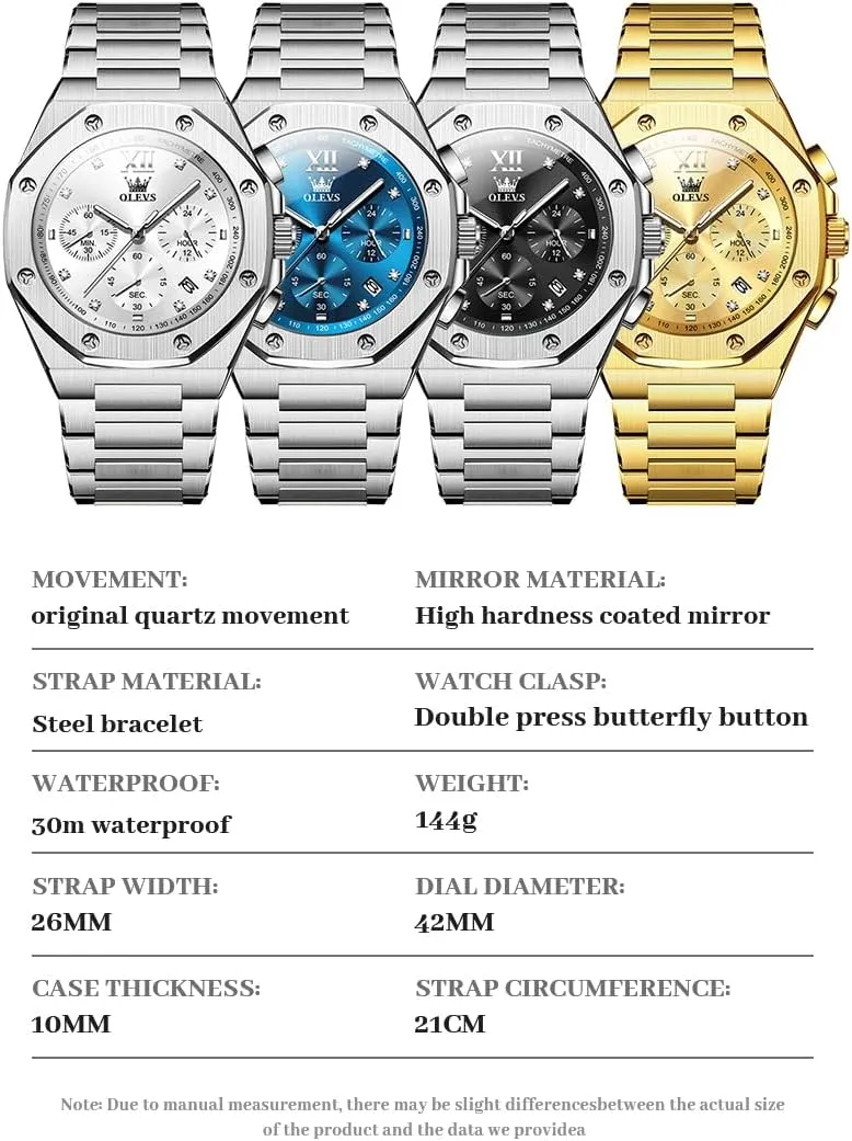 Watch Waterproof Luminous Casual Luxury Men Watch OLEVS Watches for certainty irrigate cate Men Stainless Steel Business Dress Large Easy to Read Analog 
