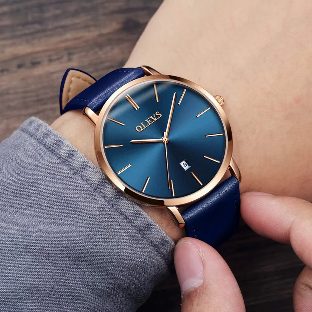 Watch Waterproof Slim Simple Big Face Dress Wrist Watch with Retro Leather Band for Men OLEVS Mens Watches Minimalist logic Ultra Thin Fashion Casual Analog Quartz Date 