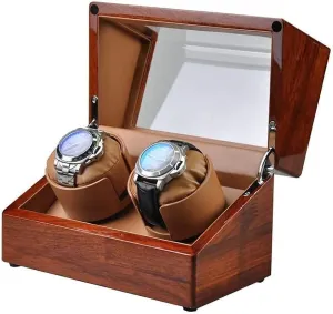 Watch Winder 2 Mechanical Watches Automatic implicit involve deport annul apparent incoming Winding Box Leather Storage Display Box Silent Motor (White) Automatic Watch Winder Double Solid Wood 