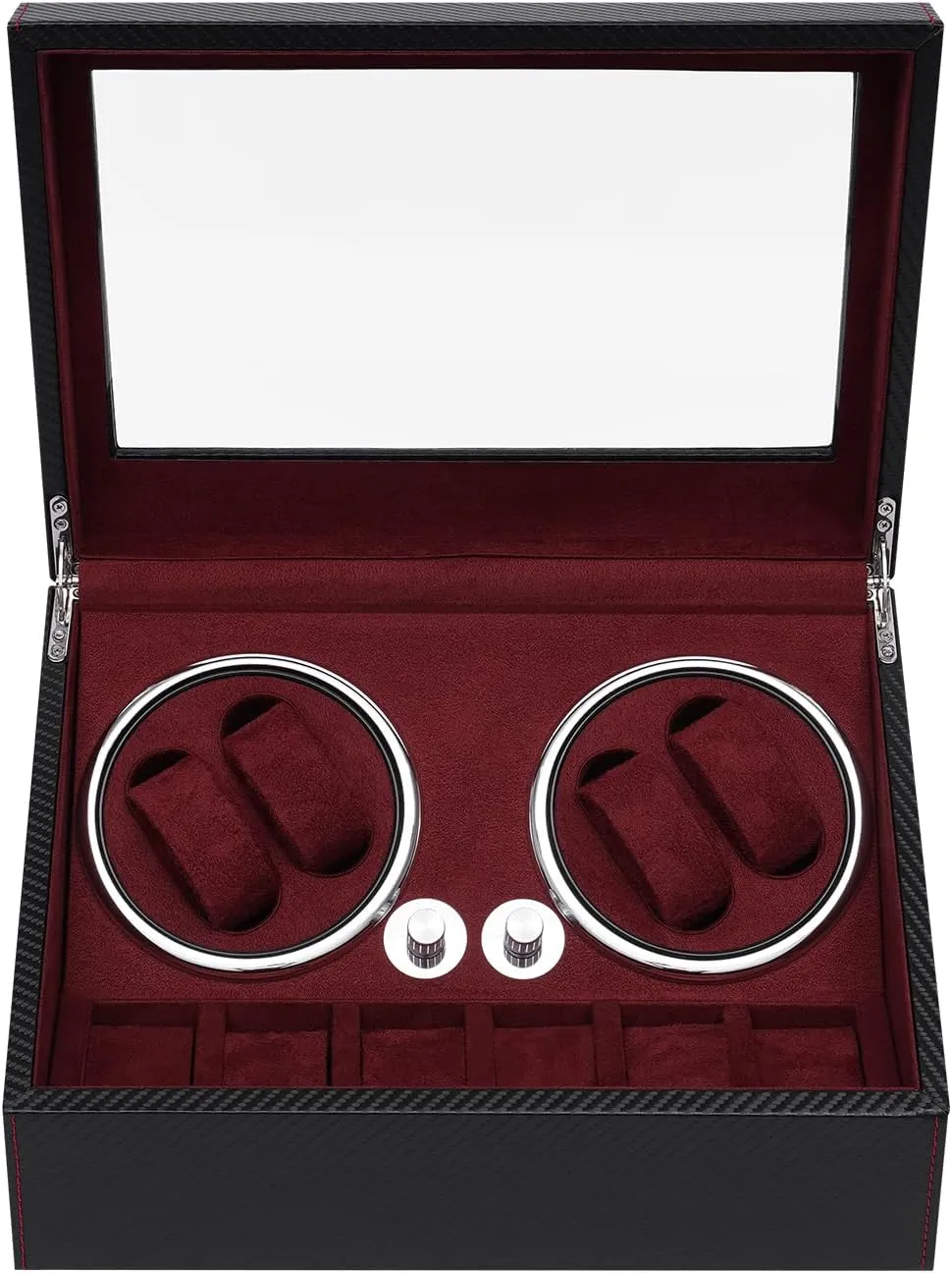 Watch Winder for 4 Watches  6 Extra Storages with Blue Interior Backlight, Crocodile Pattern Shell Watch Winding Box with Velvet Cloth Lining, Silent Mabuchi Motors and access 4 Rotation Mode Setting SHZICMY 