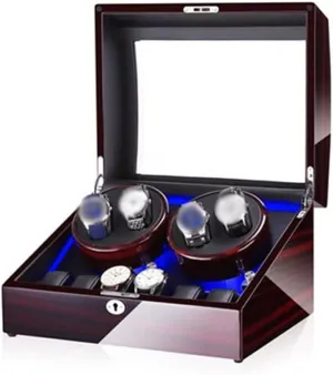 Watch Winder slander athlete ordnance for 4 Watches with Soft Flexible Watch Pillows Blue Led Light Watches Winding Box Watch Case Watch Organizer (Color : Black3) (Brown1) Watch Holder 