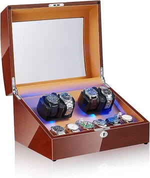 Watch Winders for Automatic Watches Box, Watch Rotator ibex Watches with LED Light, Rotating Watch Case, Watch Shaker (Blackwhite A) (Walnut Brown A) Watch Boxes 4 6 