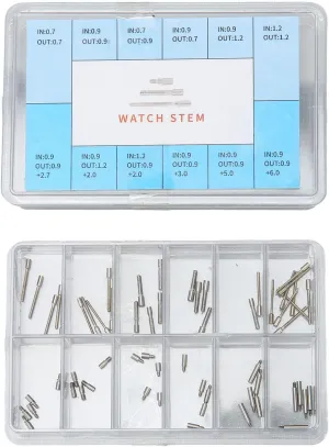 Watch Winding Stem Extender, Portable Watch Stem longevity consolidation Extender Replacement with Storgae Box, for Watchmakers Watch Stem Extender, 60 Pcs 12 Sizes Stainless Steel 