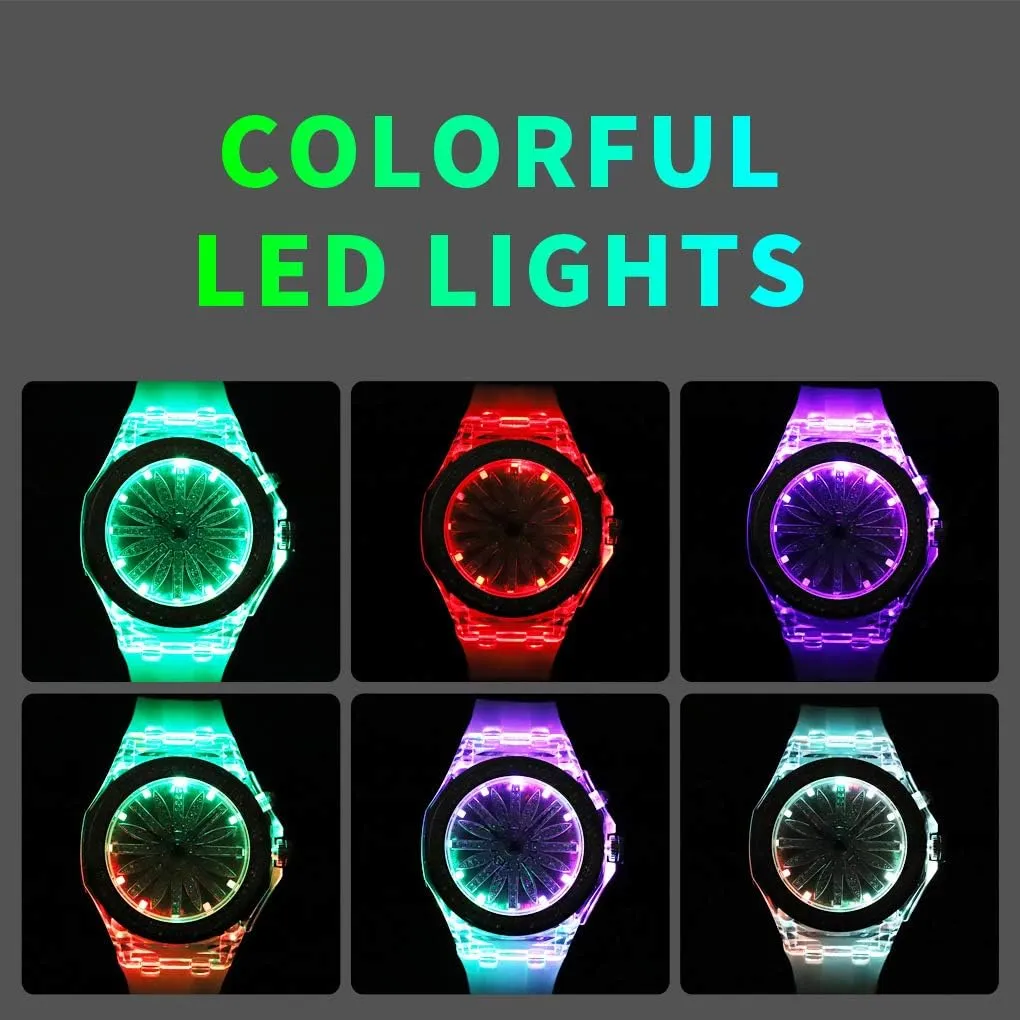 Watch with 360 Rotating Flower Dial & longer 7-Color Backlight Elegant Waterproof Dress Casual Wristwatch with PU Strap Gosasa Fashion LED Women's Quartz 