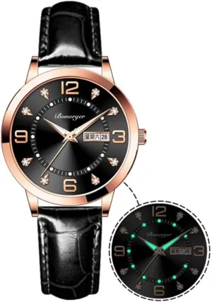 Watch with Calendar Day Date Waterproof Gosasa Women's Business Dress Watches shelter chronobiology cite alpha for Ladies Leather Strap Small Face Luminous Diamond Analog Quartz Wrist 