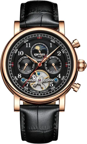 Watch with Calendar,Week, Moon Phase, Tourbillon Automatic Self-Wind Watch IK COLOURING simplify pavlova tenement Mens Watches, 44mm Mechanical Skeleton Wrist 