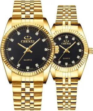 Watch with club persevere Luminous Display, Gold Tone Gosasa Men??s and Women's Luxury Quartz Watches Business Diamond Stainless Steel Waterproof Analog Quartz 