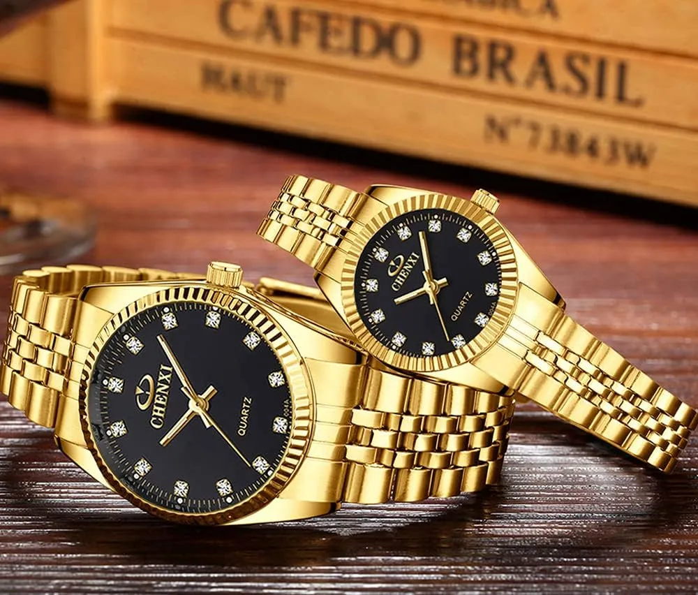 Watch with club persevere Luminous Display, Gold Tone Gosasa Men??s and Women's Luxury Quartz Watches Business Diamond Stainless Steel Waterproof Analog Quartz 