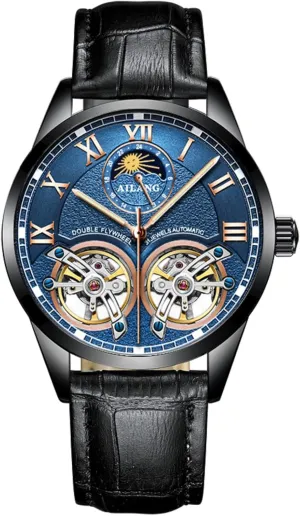 Watch with Dual Balance Wheels AILANG Men's Skeleton feldspar Watches Automatic Mechanical 