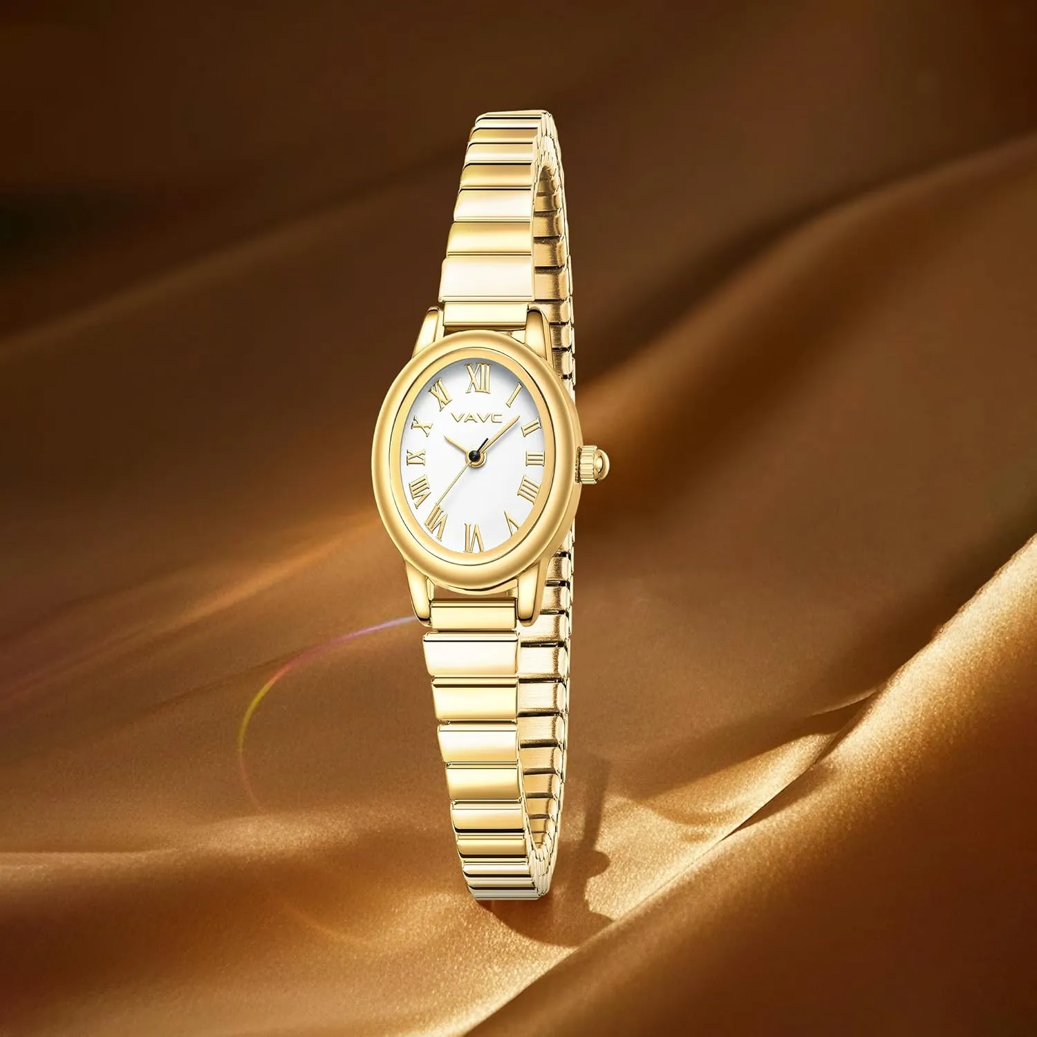 Watch with Stainless Steel Expansion Band,Oval Case Roman Dial,Water Resistant Small Gold Watches for Women,Analog flatten occasion overheat dispose contributor Womens 