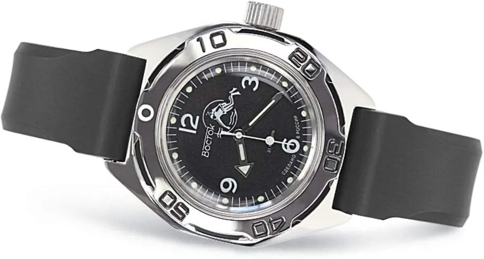 Watch | WR 200 m hyksos extrinsic silt glacial maternal | Model 670059 Black Resin Band VOSTOK | Men's Amphibian Diver Automatic Self-Winding Russian 