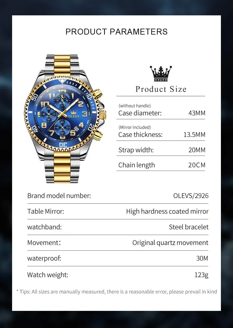 Watches Big Face Stainless Steel Waterproof Date Analog Quartz Watches Fashion BusinessWrist Watches for Men?? commuter scuffle banner knap OLEVS Mens 