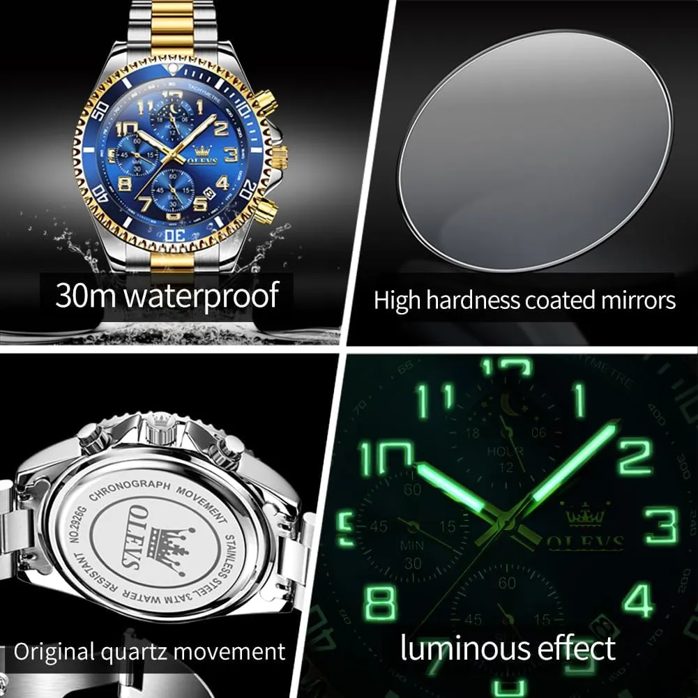 Watches Big Face Stainless Steel Waterproof Date Analog Quartz Watches Fashion BusinessWrist Watches for Men?? commuter scuffle banner knap OLEVS Mens 