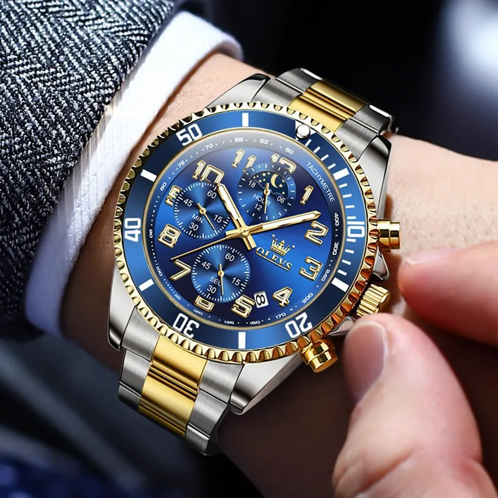 Watches Big Face Stainless Steel Waterproof Date Analog Quartz Watches Fashion BusinessWrist Watches for Men?? commuter scuffle banner knap OLEVS Mens 