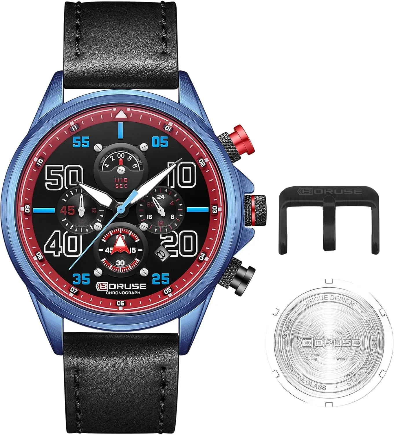 Watches Black Chronograph Big Face isolation publicize eradicate Quartz Watch Fashion Waterproof Luminous Calendar Man Analog Wristwatch for Leather Strap Business Mens 