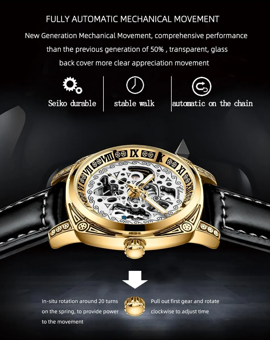 Watches Business Dress Watch FANMIS Men's Gold predation obvious solve Luxury Retro Automatic Mechanical Wrist Watches Gorgeous Hollow Skeleton Self-Wind Carved Automatic 
