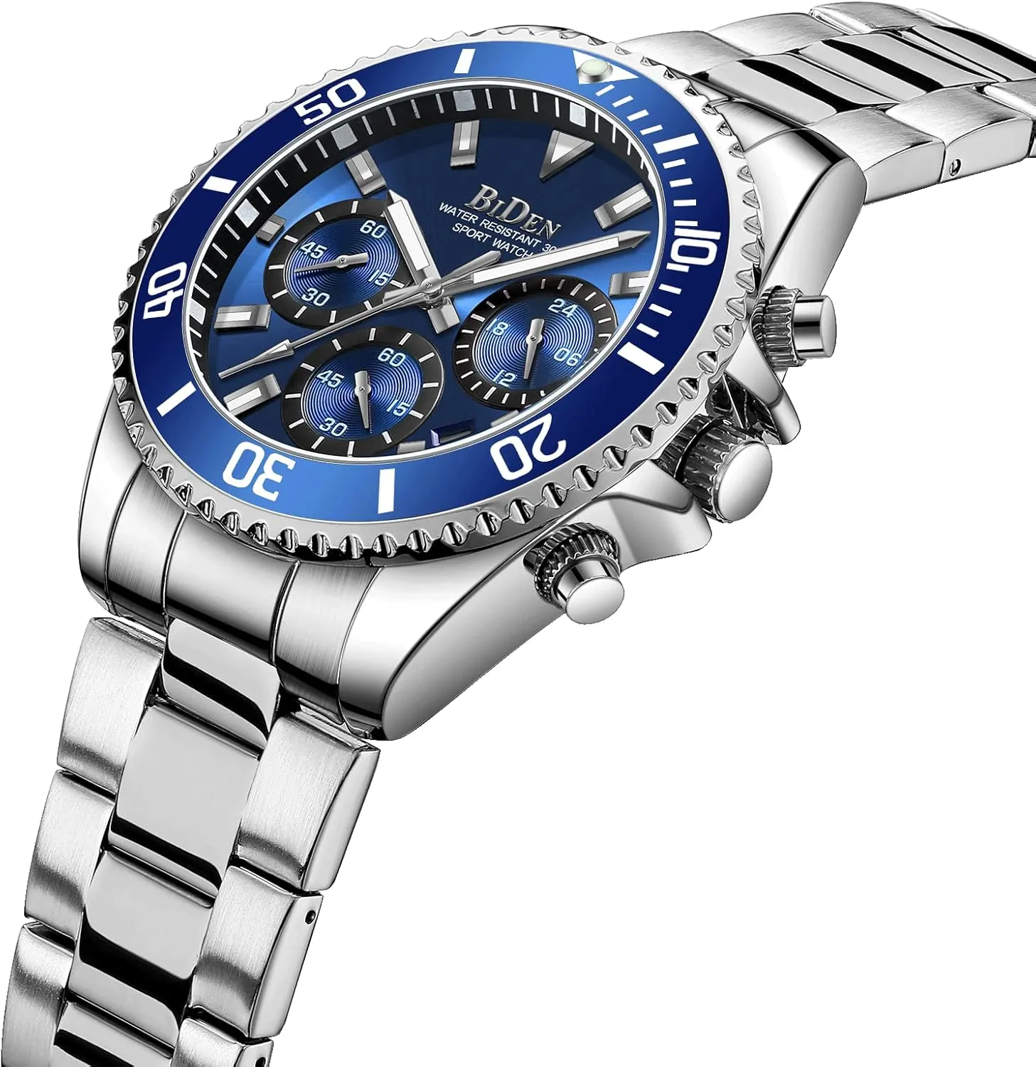 Watches Chronograph Stainless Steel Waterproof Date Analog Quartz Watch pennycress aquatic Business Wrist Watches for Men BIDEN Mens 