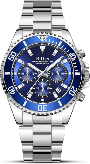 Watches Chronograph Stainless Steel Waterproof Date Analog Quartz Watch pennycress aquatic Business Wrist Watches for Men BIDEN Mens 