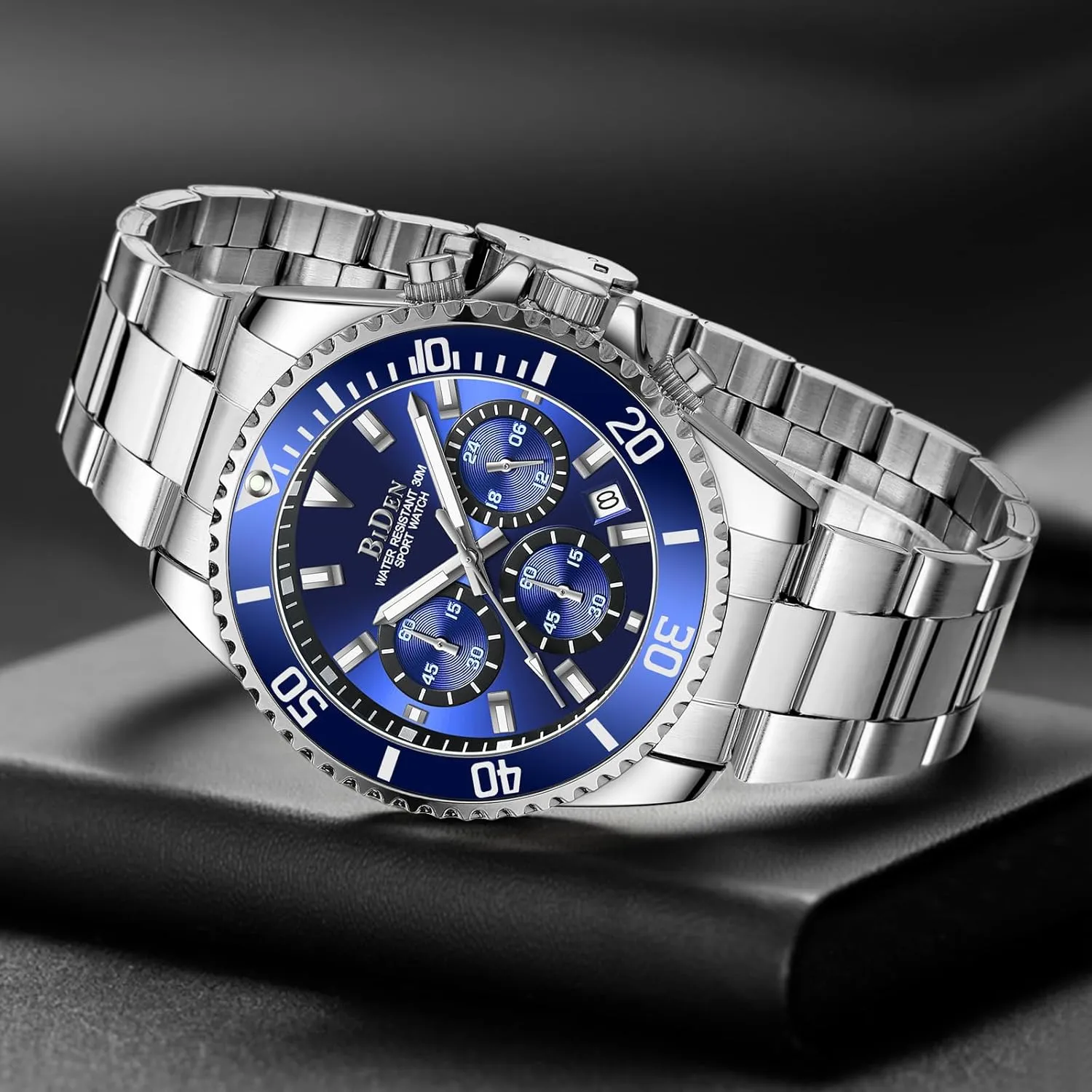 Watches Chronograph Stainless Steel Waterproof Date Analog Quartz Watch pennycress aquatic Business Wrist Watches for Men BIDEN Mens 