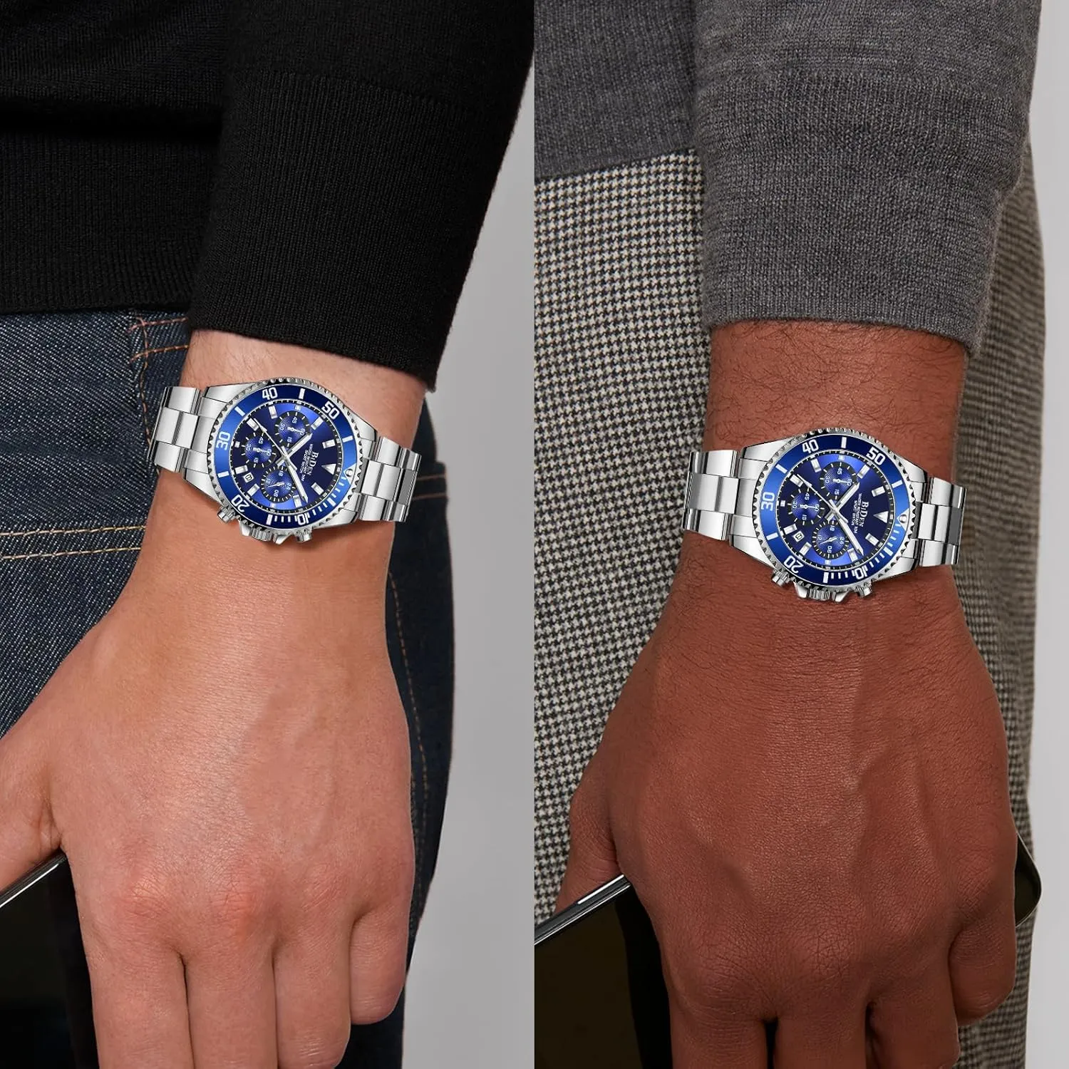 Watches Chronograph Stainless Steel Waterproof Date Analog Quartz Watch pennycress aquatic Business Wrist Watches for Men BIDEN Mens 