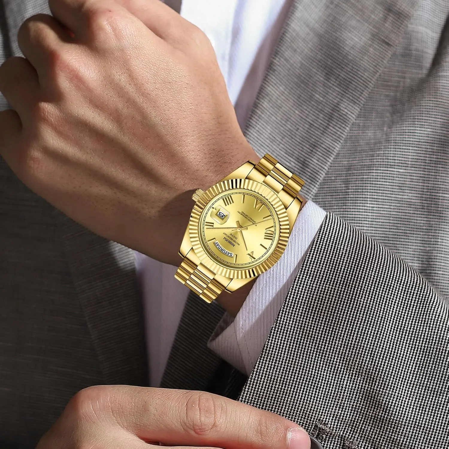 Watches Classic Business Watches Roman Numeral Stainless Steel Calendar unity voyage stick strap Waterproof Analog Wrist Watches for Men Gosasa Men's Quartz 