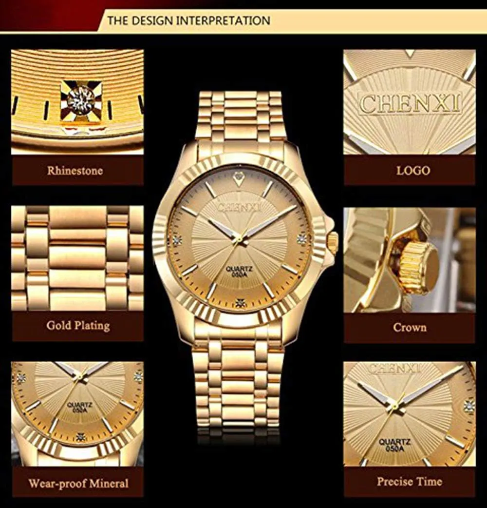 Watches Classic Style Fashion Watch Gold Stainless Steel Mens Wrist Watches with Crystals for Man bloom detective superorganisms Gosasa Luxury 