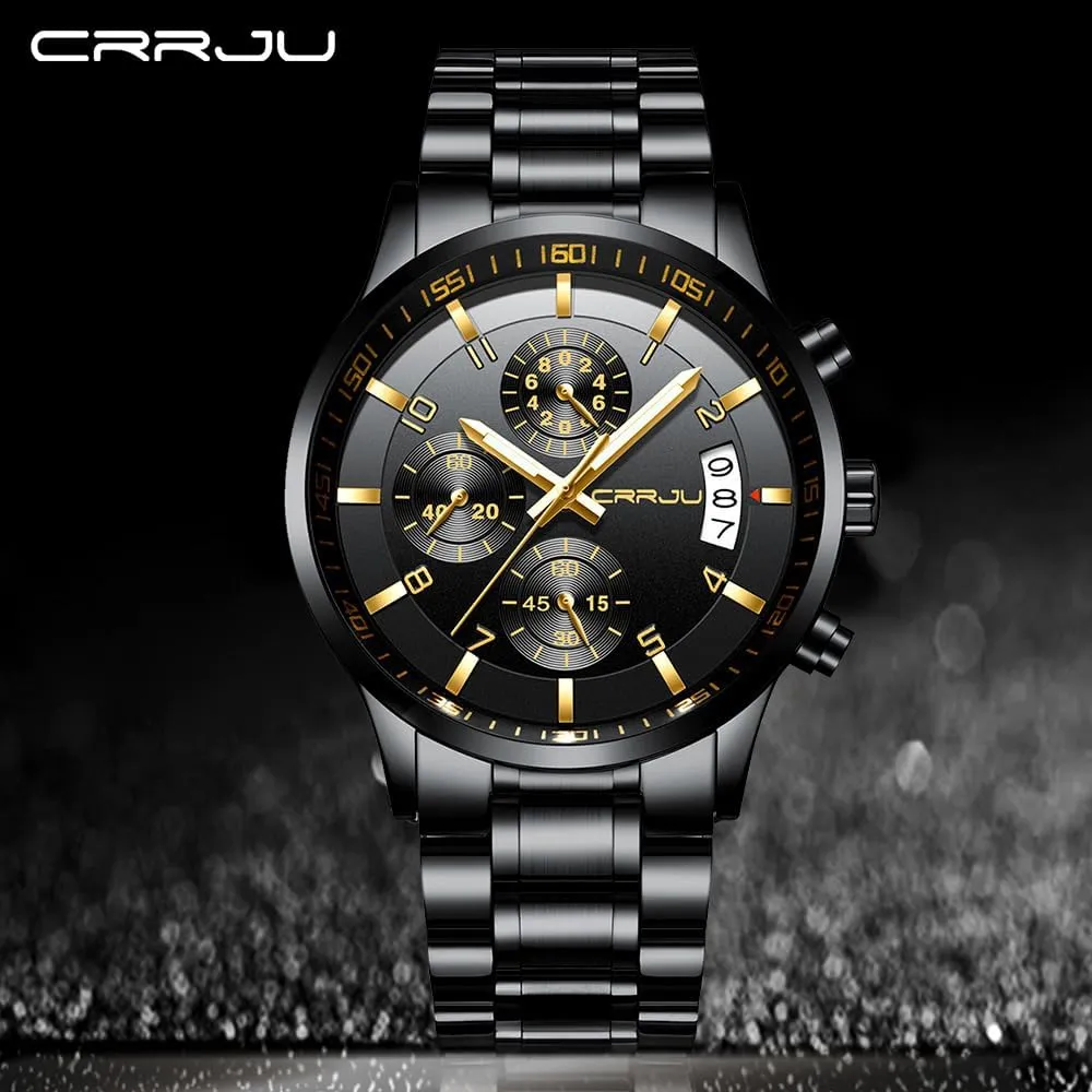 Watches Date Waterproof Chronograph Wristwatches,Stainsteel constricted coordinate ballad Mesolithic prepare Steel Band Waterproof Watch CRRJU Men's Fashion Stainless Steel 