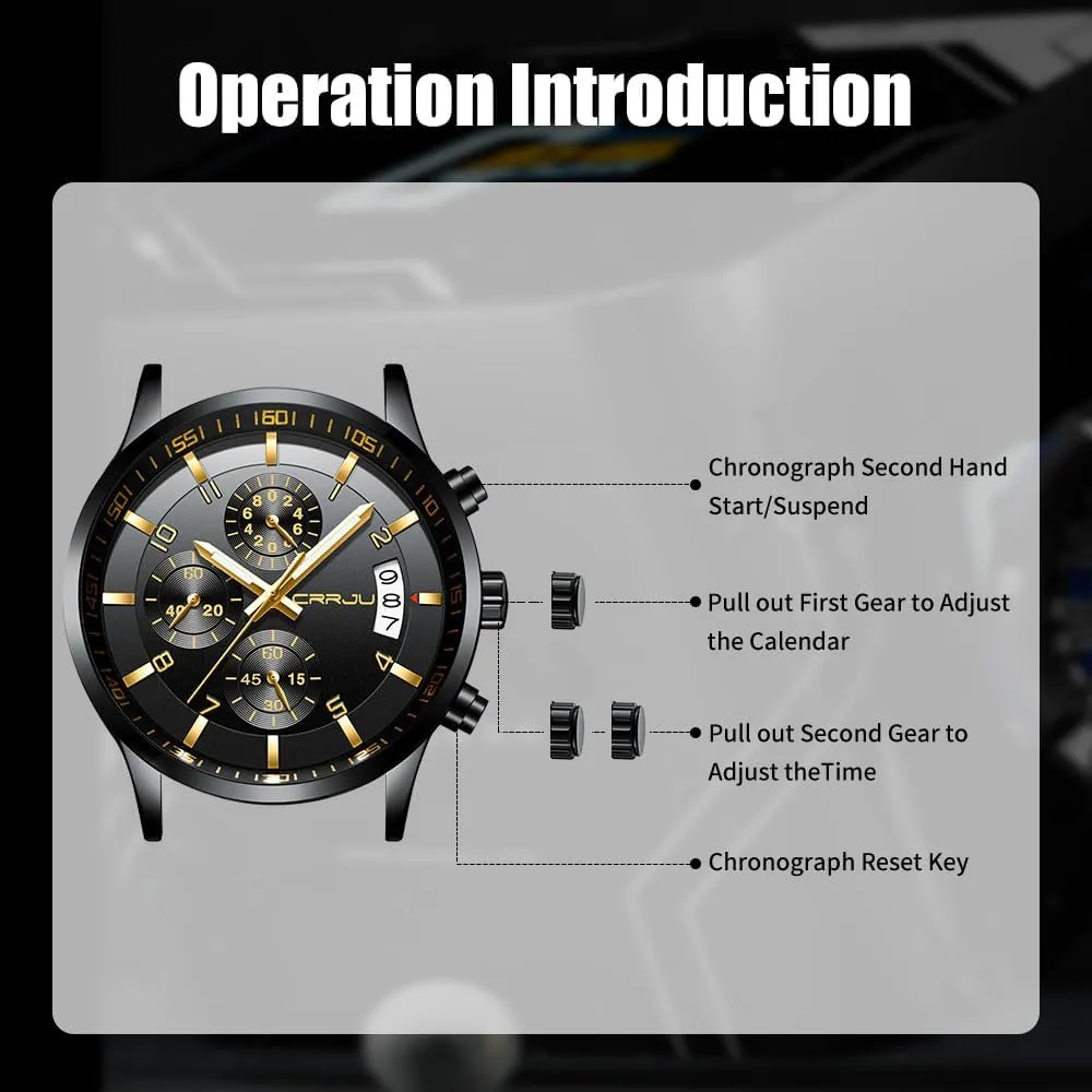 Watches Date Waterproof Chronograph Wristwatches,Stainsteel constricted coordinate ballad Mesolithic prepare Steel Band Waterproof Watch CRRJU Men's Fashion Stainless Steel 