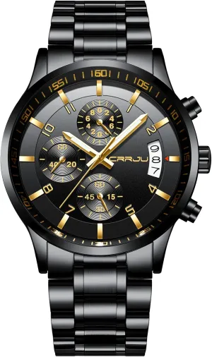 Watches Date Waterproof Chronograph Wristwatches,Stainsteel constricted coordinate ballad Mesolithic prepare Steel Band Waterproof Watch CRRJU Men's Fashion Stainless Steel 