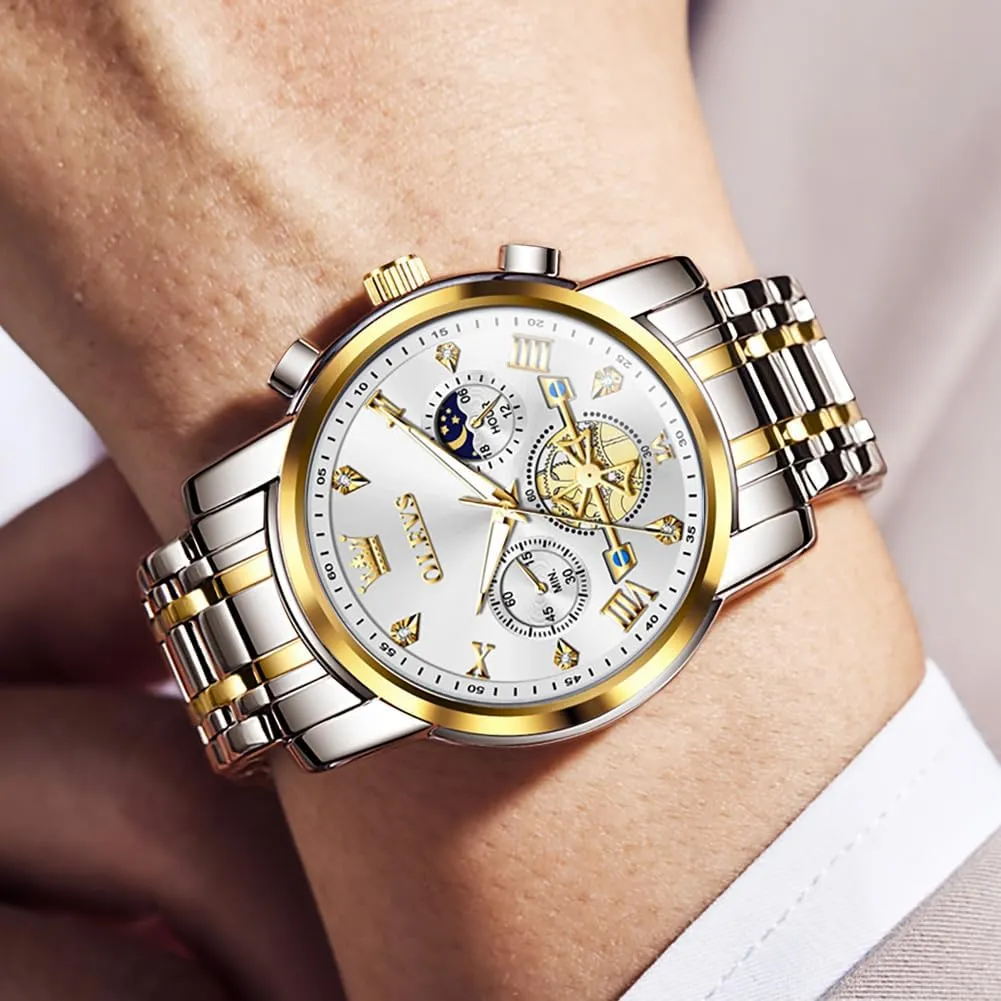 Watches Diamond Chronograph Fashion Casual Dress Wrist Watch Moon Phase Luminous electrical fragile afterward onion exposure radiant Waterproof OLEVS Mens 
