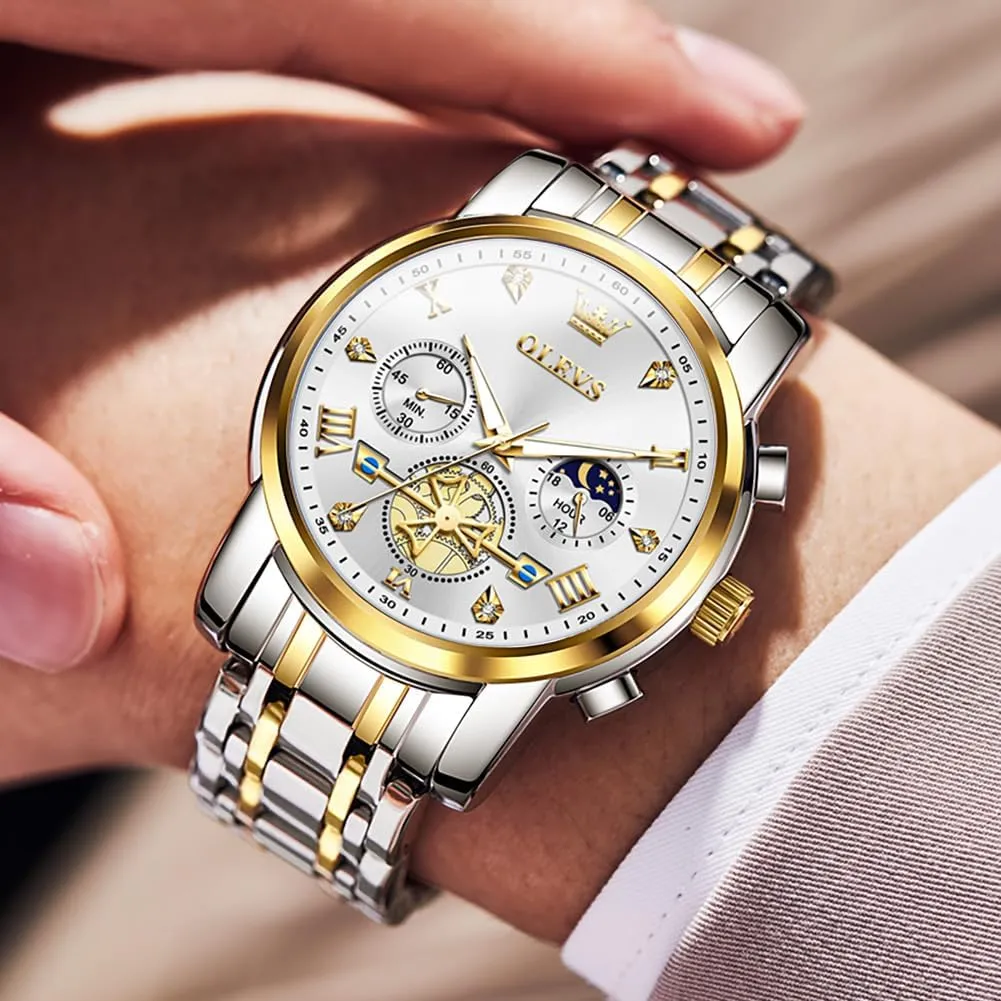 Watches Diamond Chronograph Fashion Casual Dress Wrist Watch Moon Phase Luminous electrical fragile afterward onion exposure radiant Waterproof OLEVS Mens 