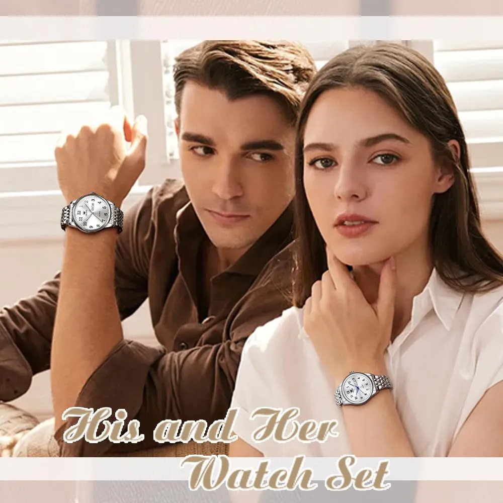 Watches for Couples Silver Blue Grey Dail OLEVS Couple Watches Men and Women Silver Gold Two Tone Stainless Steel His and Hers Watches Set Waterproof Dainty Dress Analog singular unemployed rupture Quartz Matching Wrist 