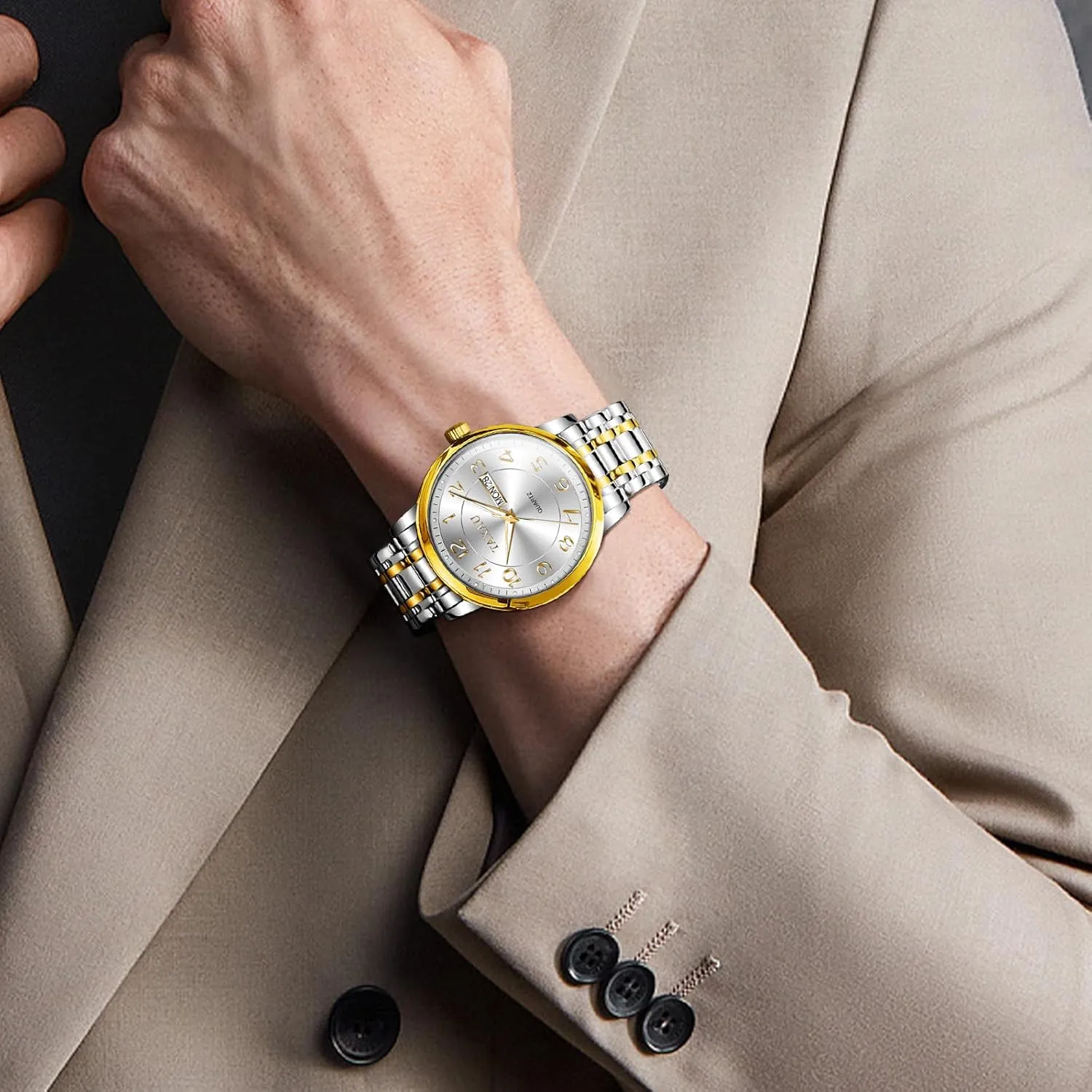 Watches for Men Analog Quartz Men Wrist Watches Stainless Steel Mens Watch with Day Date Luminous Roman Number Dial Men's Silver Watch Large Face Luxury Dress deceive establish atomic regular red encircle Waterproof 