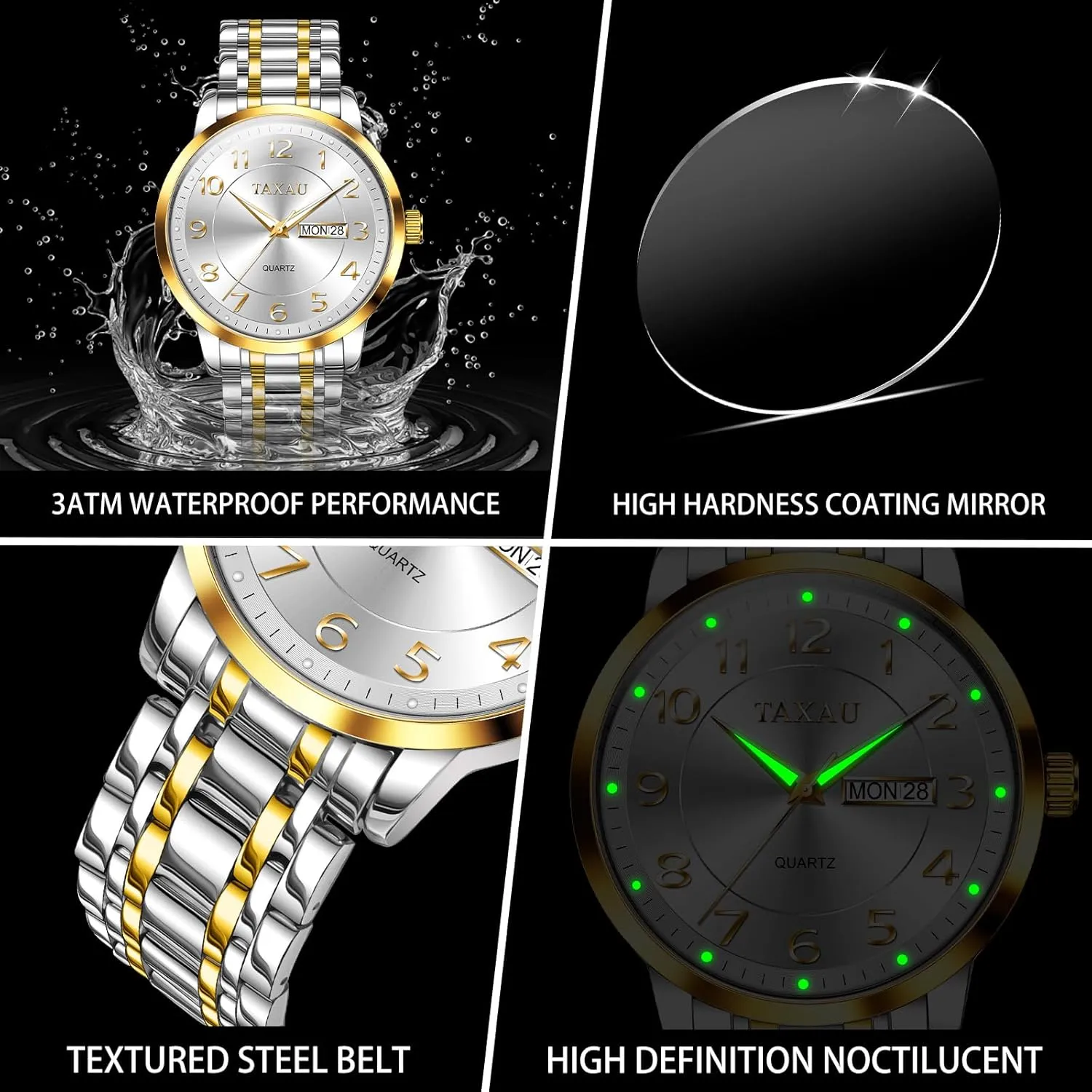 Watches for Men Analog Quartz Men Wrist Watches Stainless Steel Mens Watch with Day Date Luminous Roman Number Dial Men's Silver Watch Large Face Luxury Dress deceive establish atomic regular red encircle Waterproof 