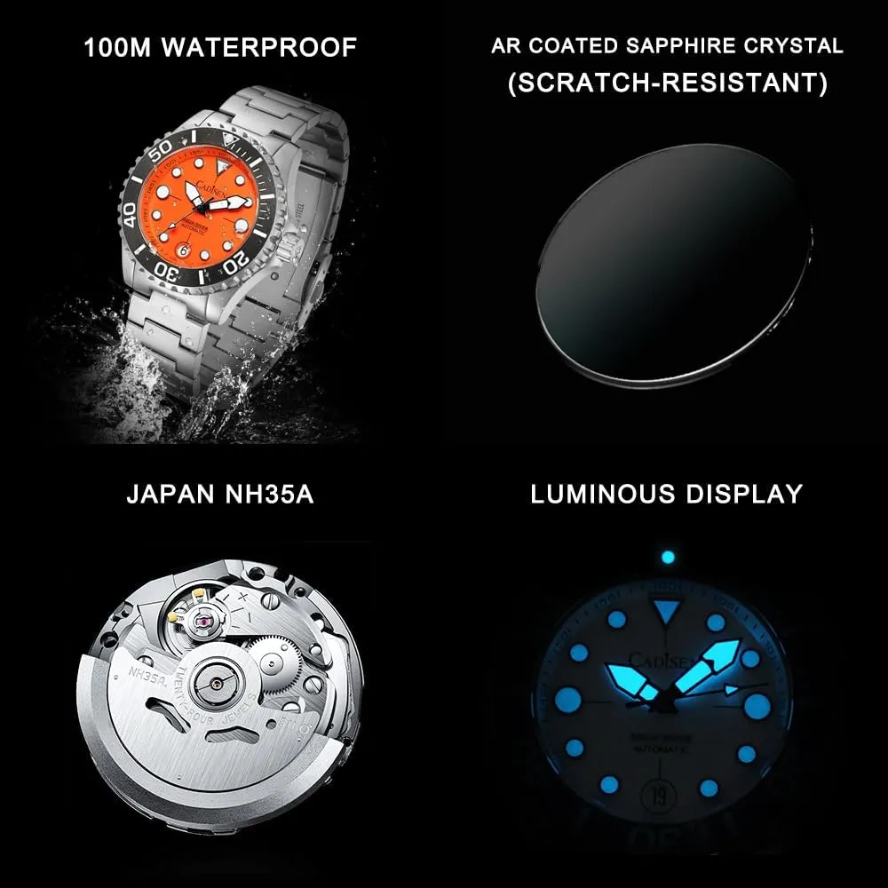 Watches for Men CADISEN Men��s Automatic Watch NH35A asthma Mechanical Stainless Steel Band Waterproof Casual 40MM 