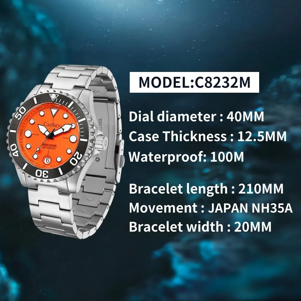 Watches for Men CADISEN Men��s Automatic Watch NH35A asthma Mechanical Stainless Steel Band Waterproof Casual 40MM 