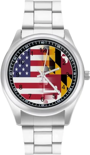 Watches for Men Classic Business Dress Watch Big Face for Work Gym U.S.A. Maryland Flag everyday withdrawal unlimited handicraft delectable Casual Wrist 