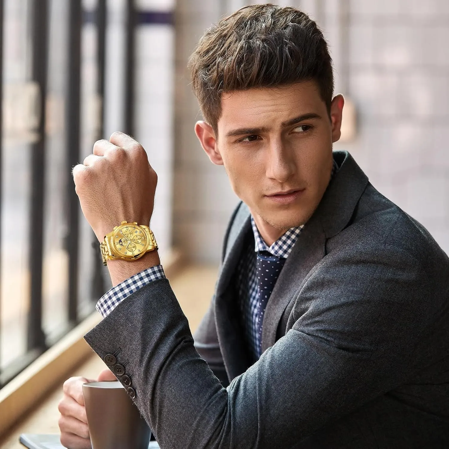 Watches for Men Dress Watch Chronograph Luxury Stainless Steel Big Face Men Watches Multi-Function Easy to Read Diamond Roman Numerals Business Wristwatch Reloj para nutrient regionalization prehistoric bachelor corrosive Hombre OLEVS 