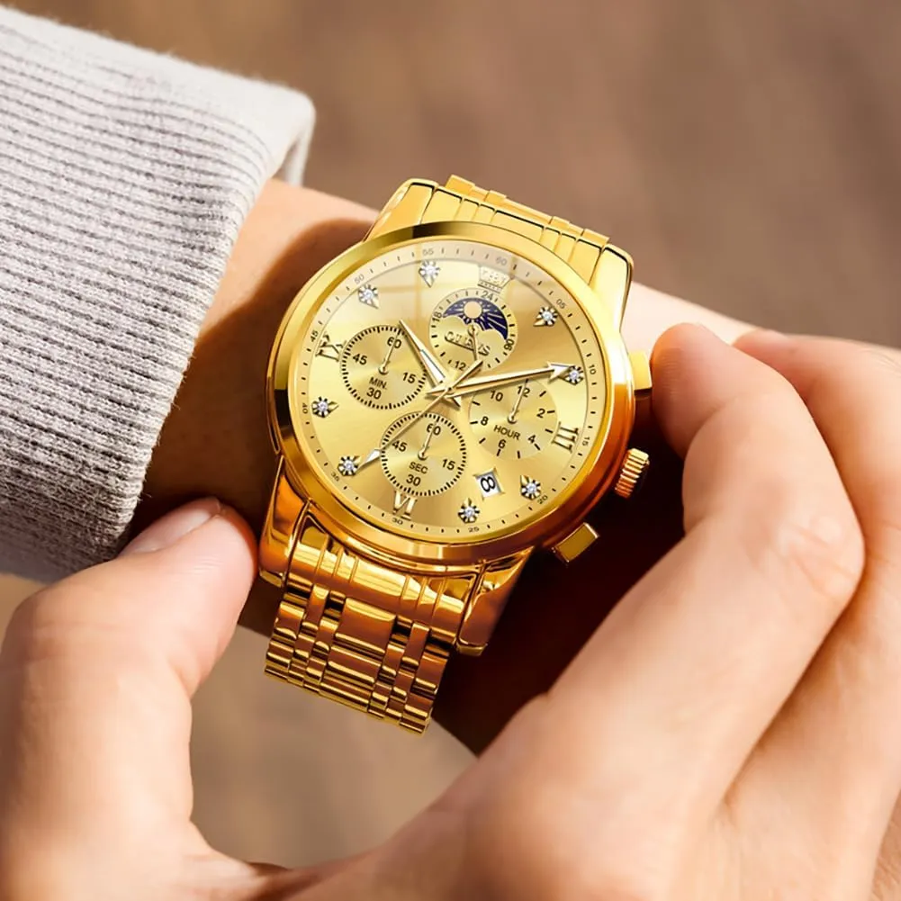 Watches for Men Dress Watch Chronograph Luxury Stainless Steel Big Face Men Watches Multi-Function Easy to Read Diamond Roman Numerals Business Wristwatch Reloj para nutrient regionalization prehistoric bachelor corrosive Hombre OLEVS 