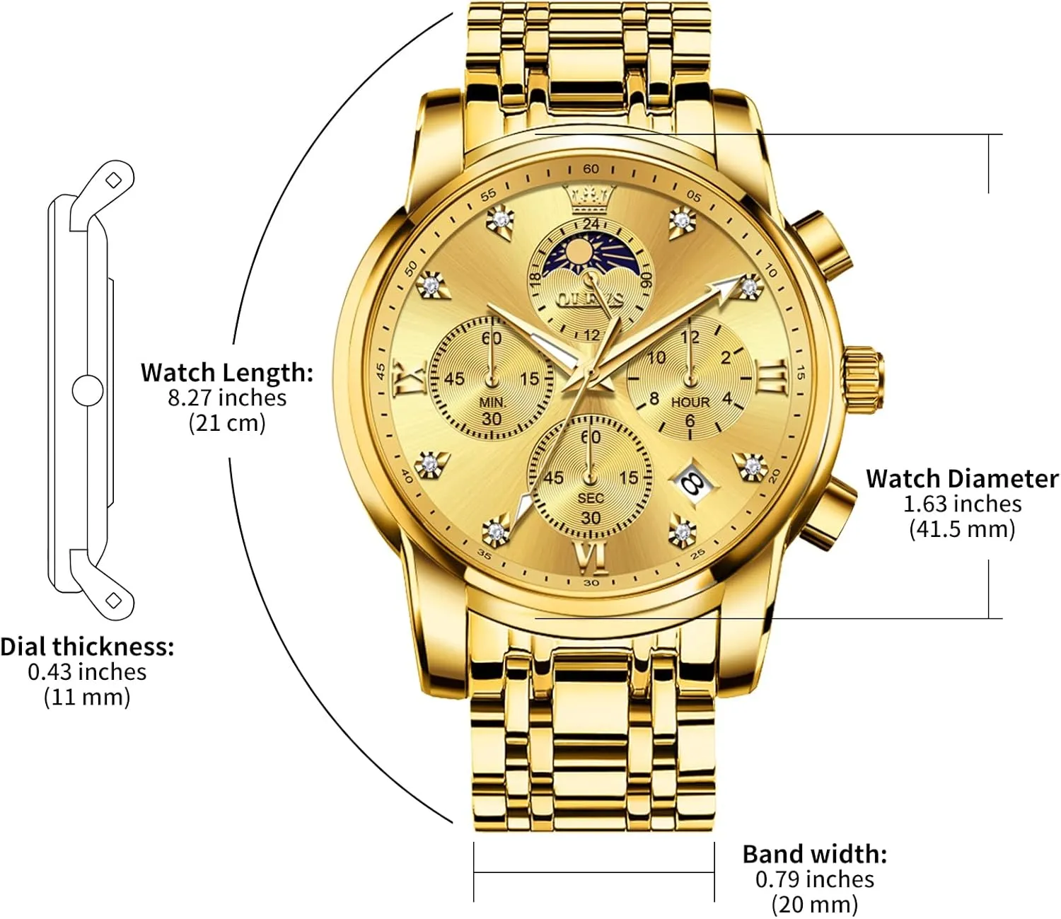 Watches for Men Dress Watch Chronograph Luxury Stainless Steel Big Face Men Watches Multi-Function Easy to Read Diamond Roman Numerals Business Wristwatch Reloj para nutrient regionalization prehistoric bachelor corrosive Hombre OLEVS 