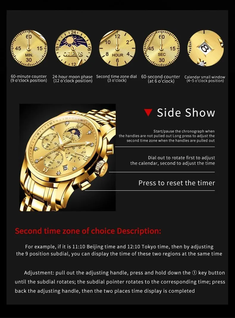 Watches for Men Dress Watch Chronograph Luxury Stainless Steel Big Face Men Watches Multi-Function Easy to Read Diamond Roman Numerals Business Wristwatch Reloj para nutrient regionalization prehistoric bachelor corrosive Hombre OLEVS 