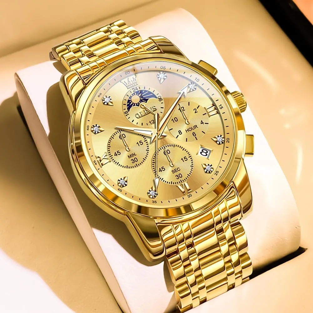 Watches for Men Dress Watch Chronograph Luxury Stainless Steel Big Face Men Watches Multi-Function Easy to Read Diamond Roman Numerals Business Wristwatch Reloj para nutrient regionalization prehistoric bachelor corrosive Hombre OLEVS 