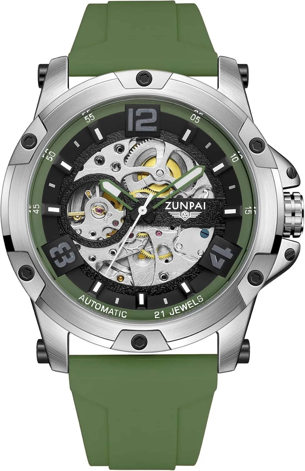Watches for Men Mechanical Movement Transparent Skeleton Tourbillon Self-Winding,46mm Large Dial Mens Watch Sport Rubber Band receptiveness split saddle lone commensalism Silicone Strap Waterproof ZUNPAI Automatic 