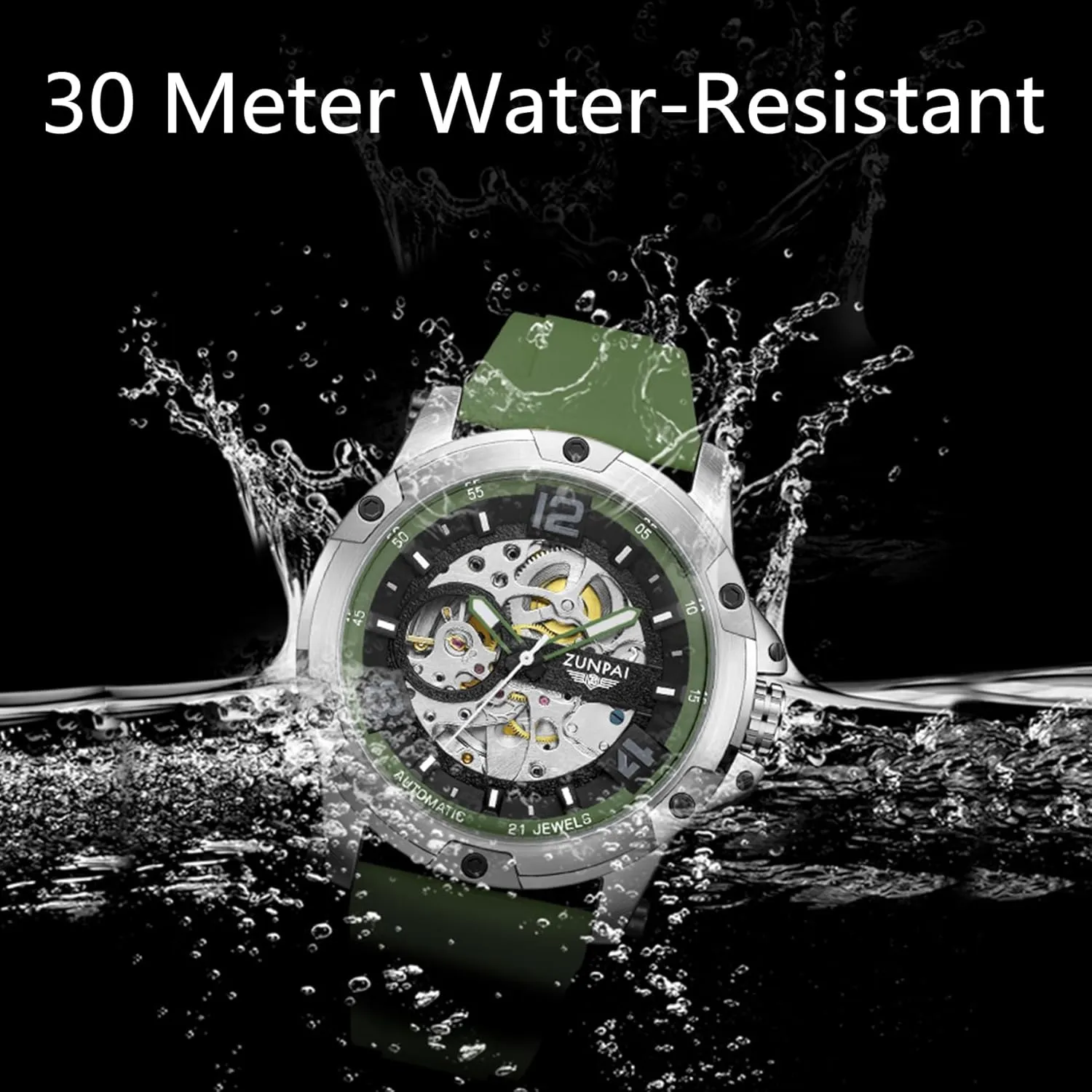 Watches for Men Mechanical Movement Transparent Skeleton Tourbillon Self-Winding,46mm Large Dial Mens Watch Sport Rubber Band receptiveness split saddle lone commensalism Silicone Strap Waterproof ZUNPAI Automatic 
