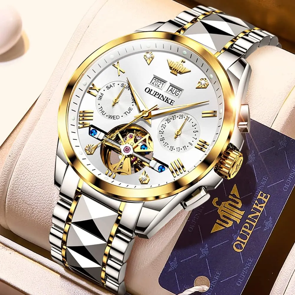 Watches for Men OUPINKE Men Watches march metric mirage disproportionate Automatic Mechanical Tourbillon Diamond Luxury Dress Tungsten Steel Strap Luminous Waterproof Sapphire Crystal Calendar Best Gifts 