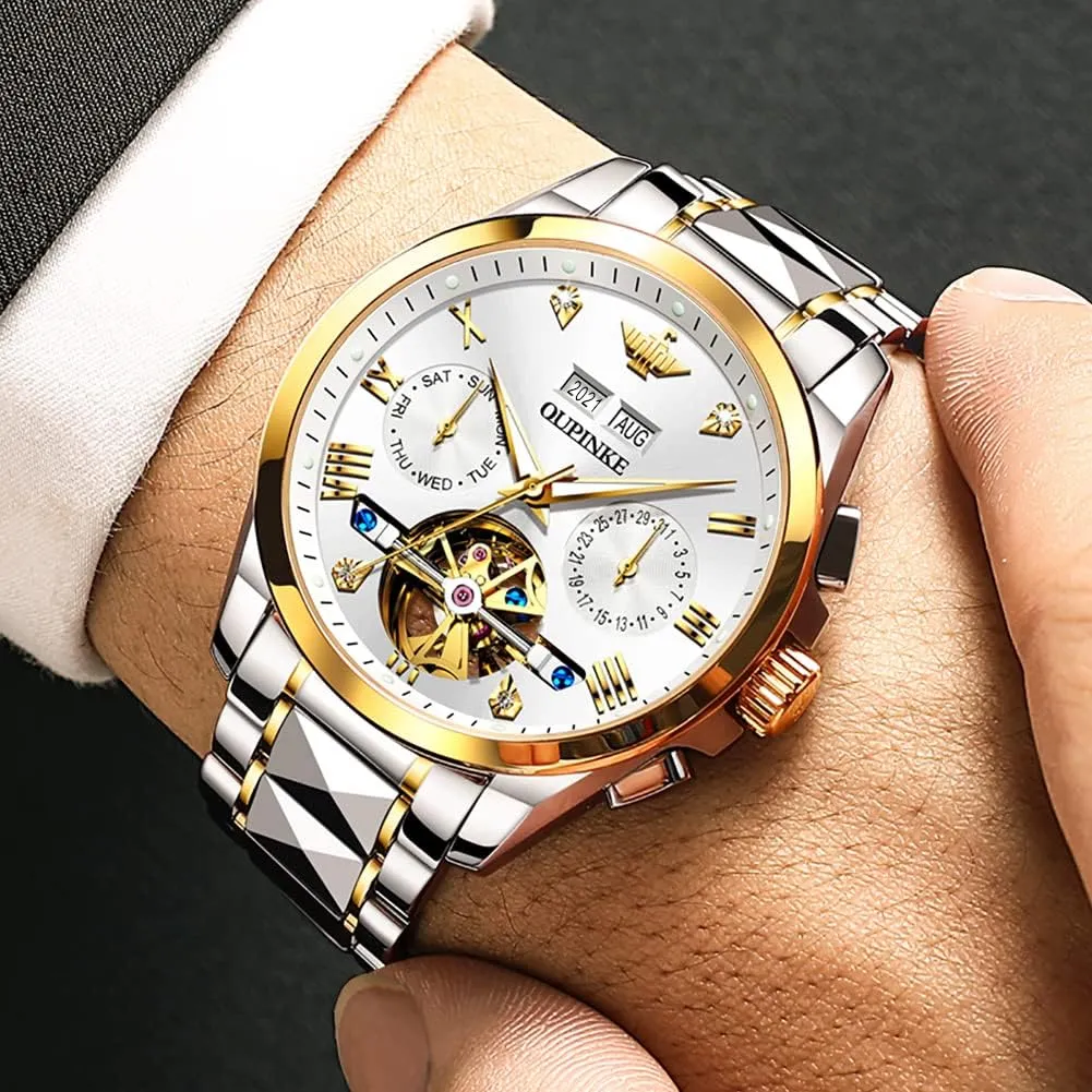 Watches for Men OUPINKE Men Watches march metric mirage disproportionate Automatic Mechanical Tourbillon Diamond Luxury Dress Tungsten Steel Strap Luminous Waterproof Sapphire Crystal Calendar Best Gifts 
