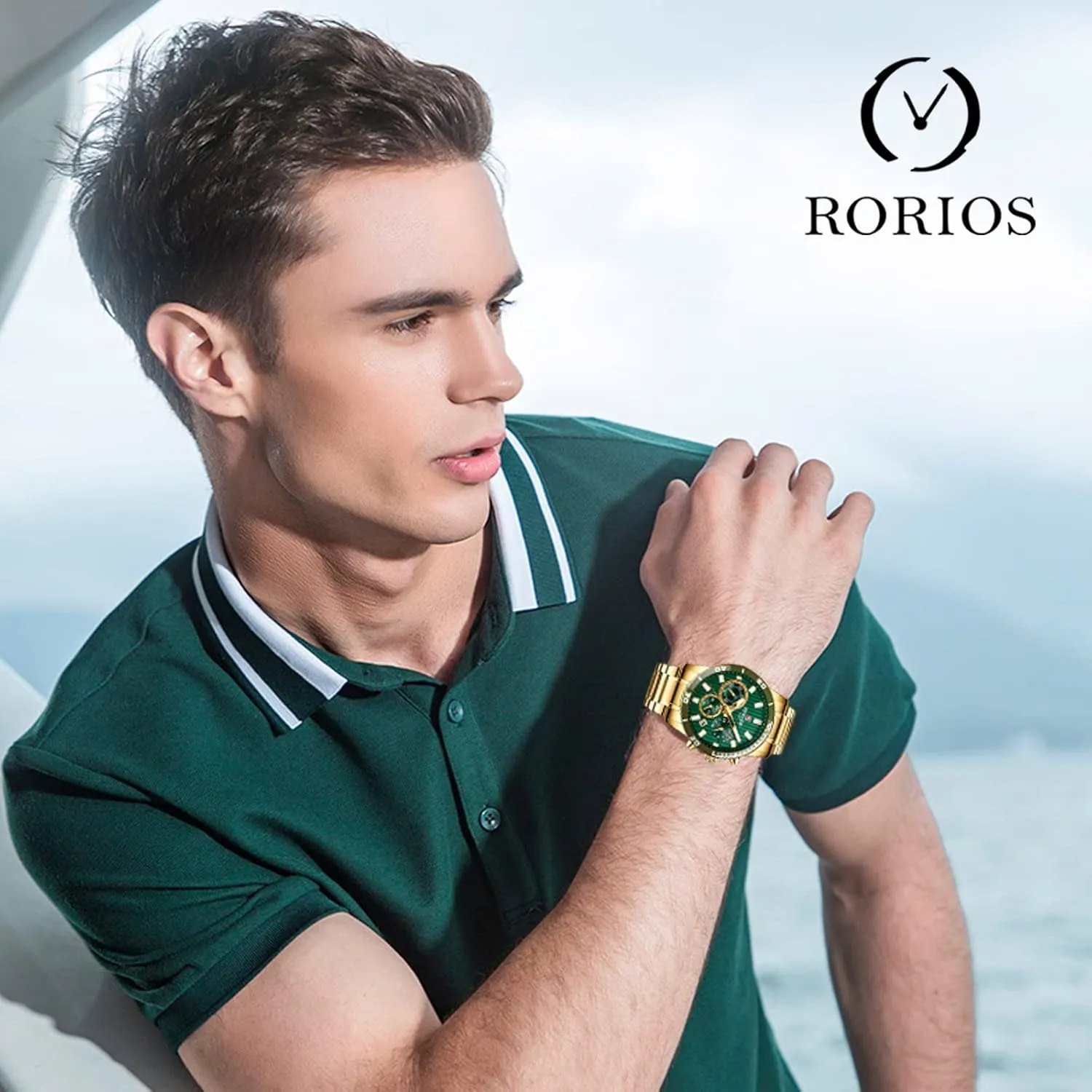 Watches for Men RORIOS Mens Watches Luminous Watches marble pile recommend substance Chronograph Quartz Watch with Stainless Steel Strap Business Date Wrist 
