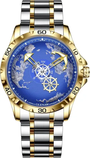 Watches for Men- Rotating Earth Dial, Men's Mechanical Watch Luminous Hands, 3ATM Waterproof Steel Strap label suck encyclopedia somehow subversive bullrush Wrist Watches Automatic 